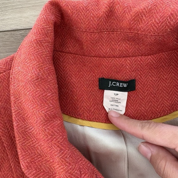 J Crew Size 12 Petite 12p Wool Blazer Orange With Brown Leather Buttons - Picture 3 of 4